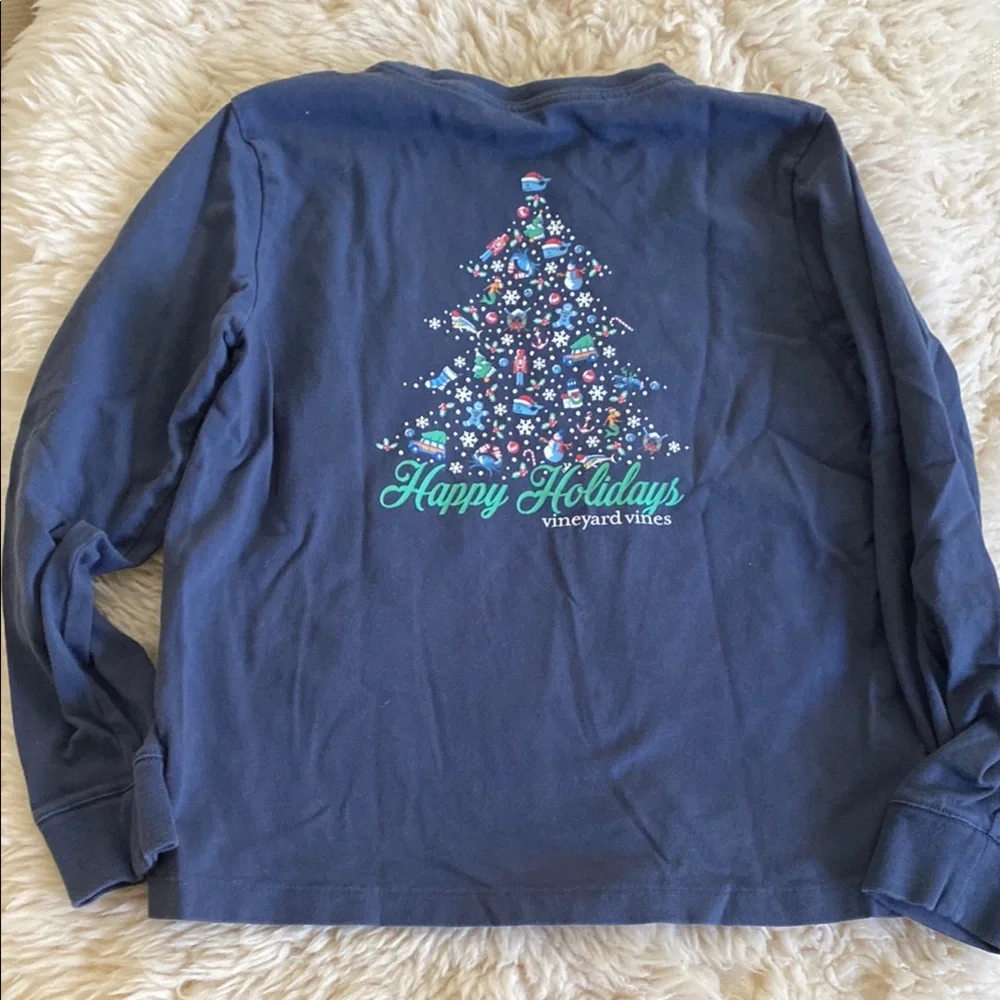 Vineyard Vines Navy Holiday | Christmas long sleeve T-Shirt - size 7 - Picture 4 of 4